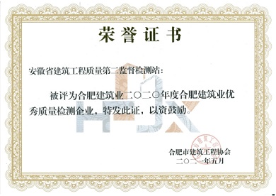 合肥市建筑业二0二0年度优秀质量检测企业